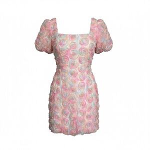 Love J Pink Floral Puff Sleeve Mini Dress